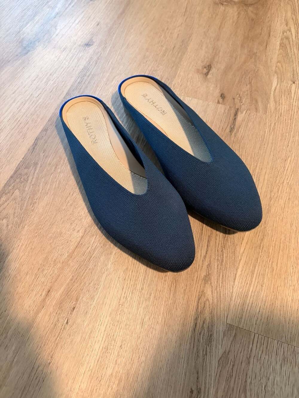 Rothy's The Almond Demi Dark Navy Blue Knit Mules Flats Shoes Size 9.5